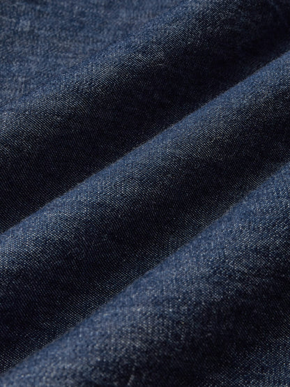Robe longue en jean, Manches courtes, Encolure dégagée, Unie, Dentelle, Vintage, Bleu