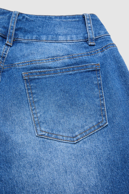 Asymmetrical Button Decor Stitch Decor Mid Waist Straight Leg Jeans