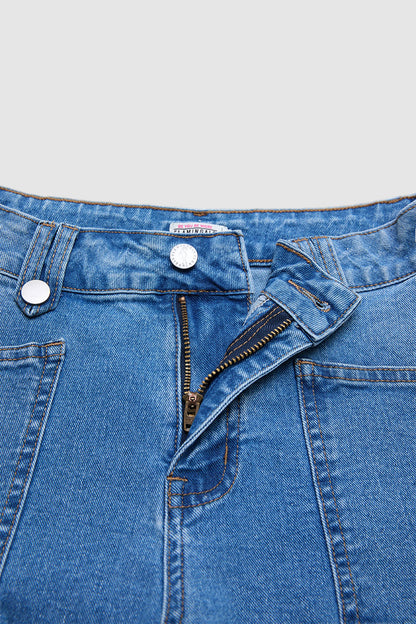 Wash Drawstring Hem Mid Rise Cropped Wide Leg Jeans
