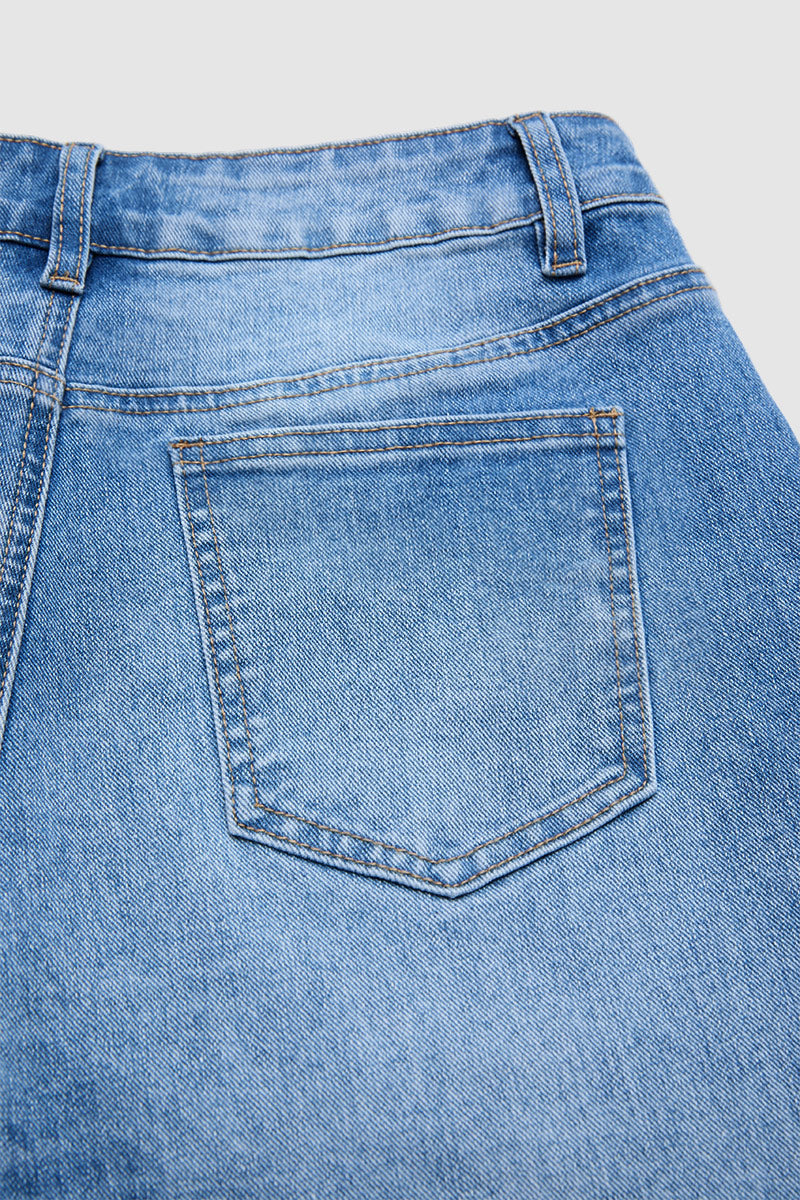 Raw Hem Ripped Mid Waist Straight Leg Crop Jeans