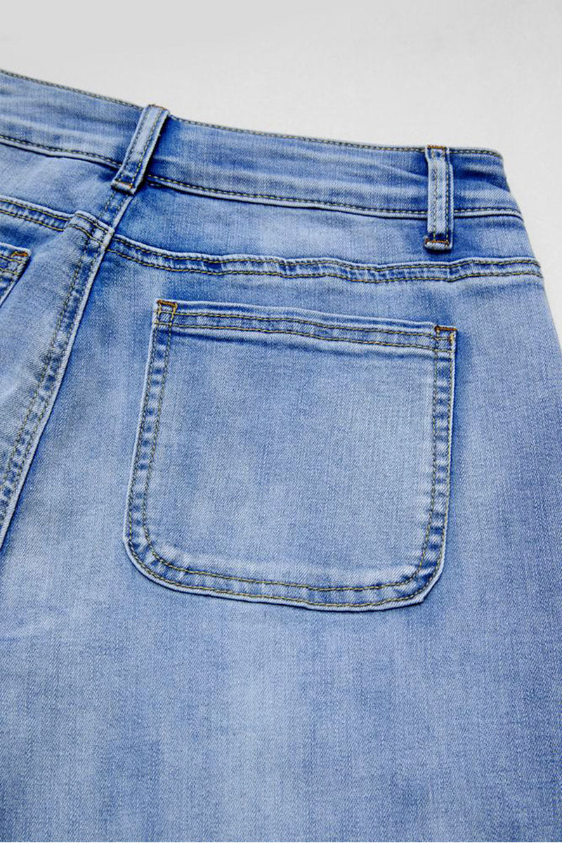 Multi Pocket Button Fly Mid Rise Straight Leg Crop Jeans Without Belt