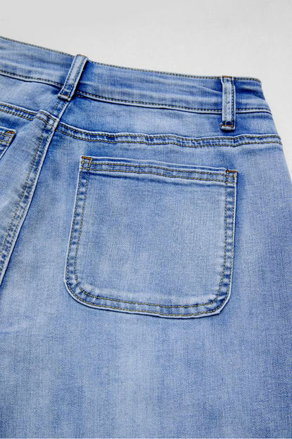 Multi Pocket Button Fly Mid Rise Straight Leg Crop Jeans Without Belt