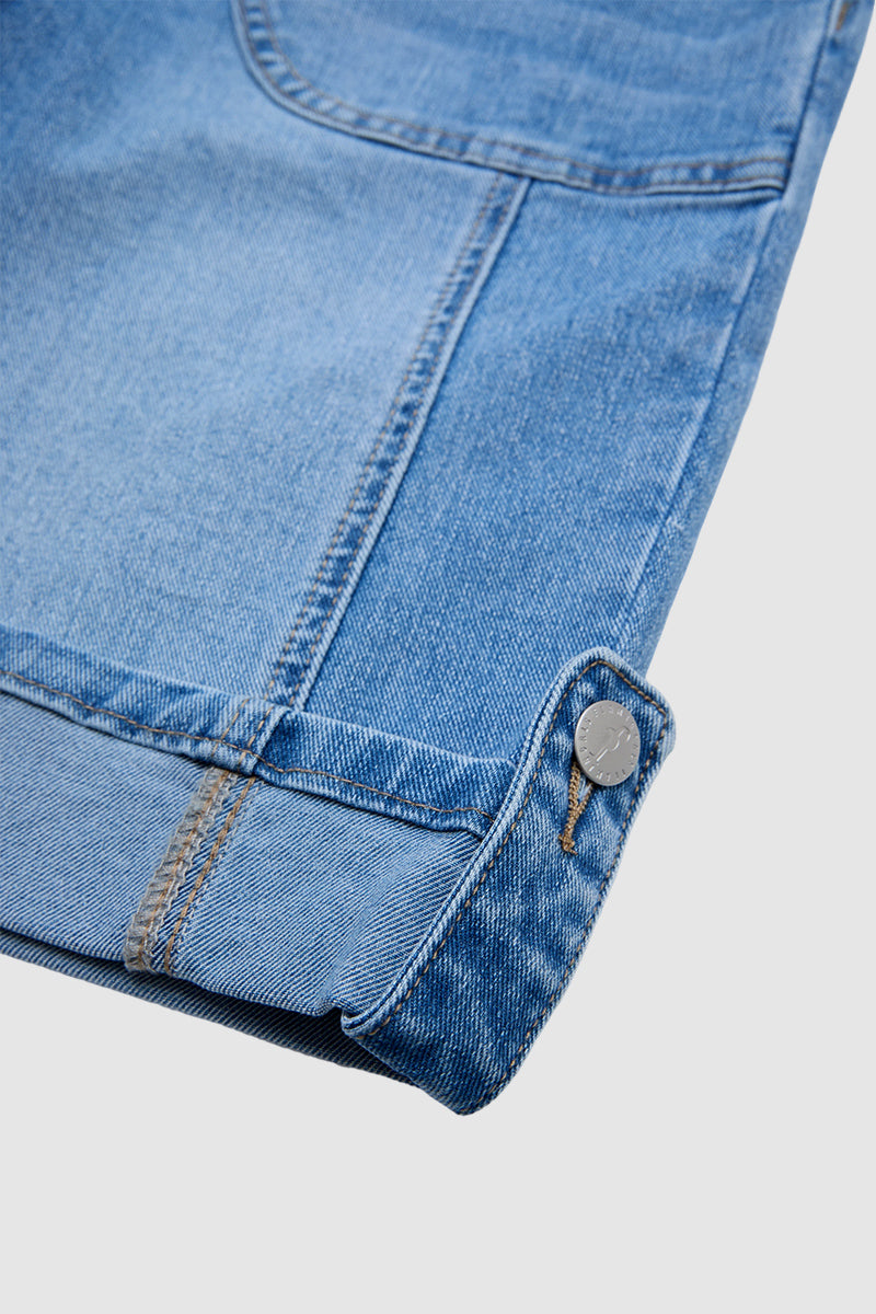 Ripped Seam Front Roll Hem Mid Rise Denim Bermuda Shorts Without Belt