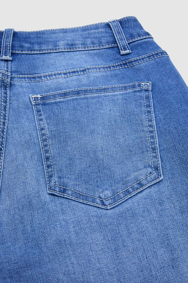 Wash Stitch Detail Mid Waist Straight Leg Capri Jeans Without Belt
