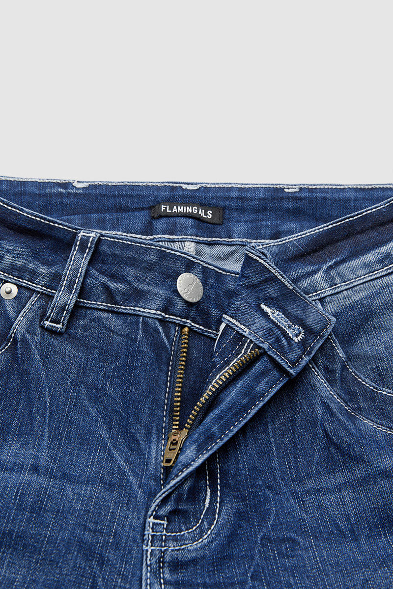 Wash Mid Waist Straight Leg Jeans