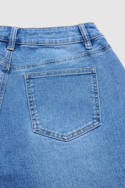 Wash Front Button Ripped Mid Waist Barrel Leg Crop Jeans Without Belt