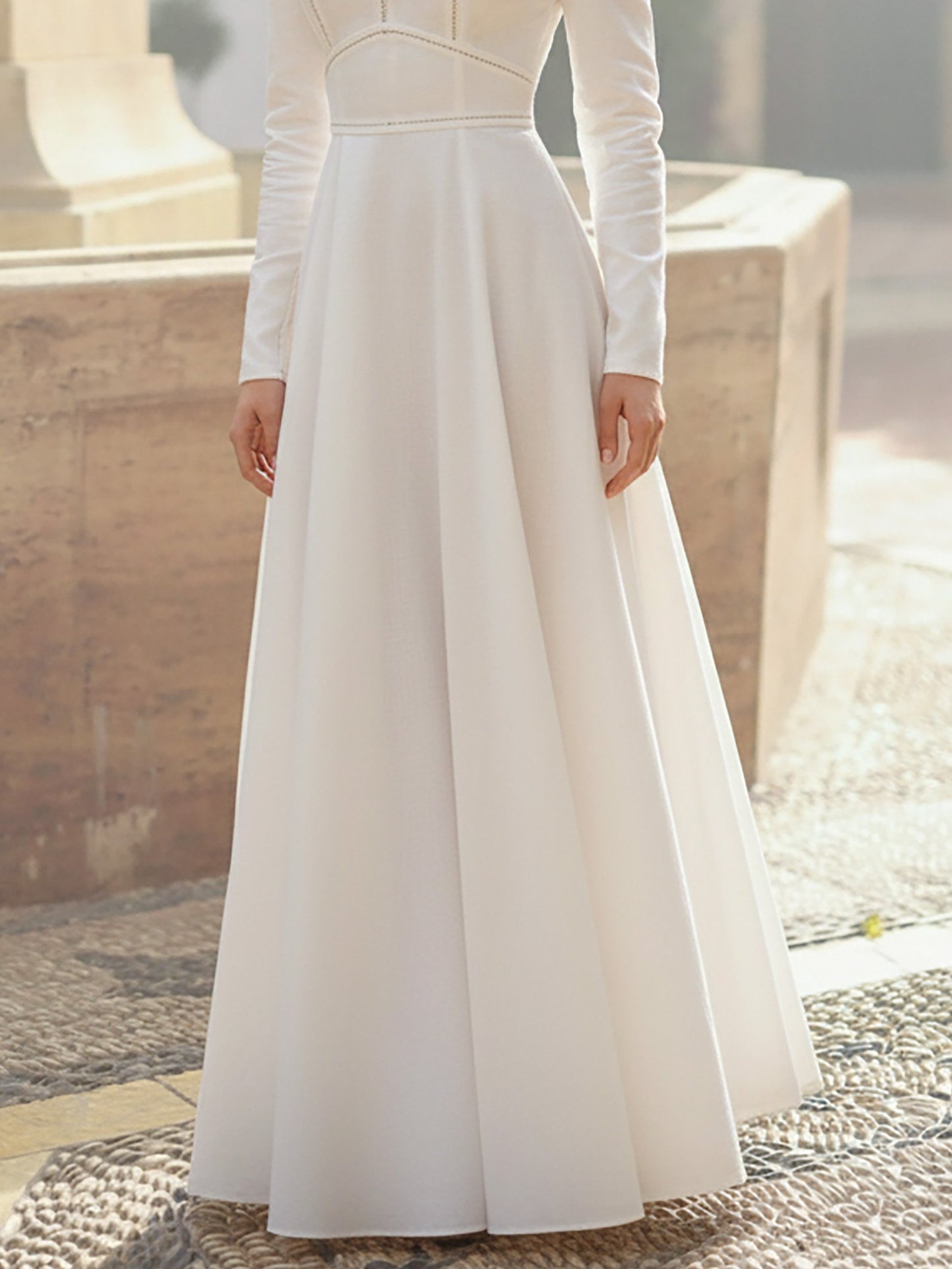 Robe longue en lin, manches longues, col rond, unie, style vintage français, blanche