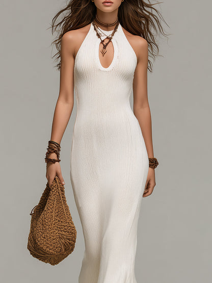 Robe longue en maille à encolure fantaisie bohème