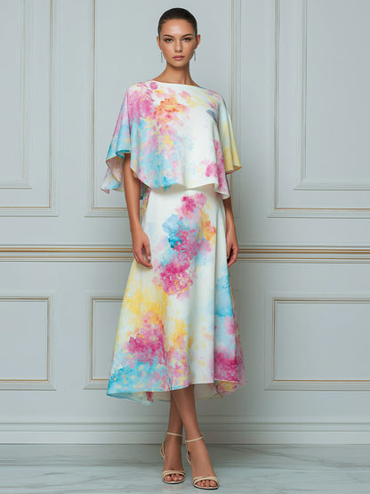 Vibrant Watercolor Dream A-Line Midi Dress
