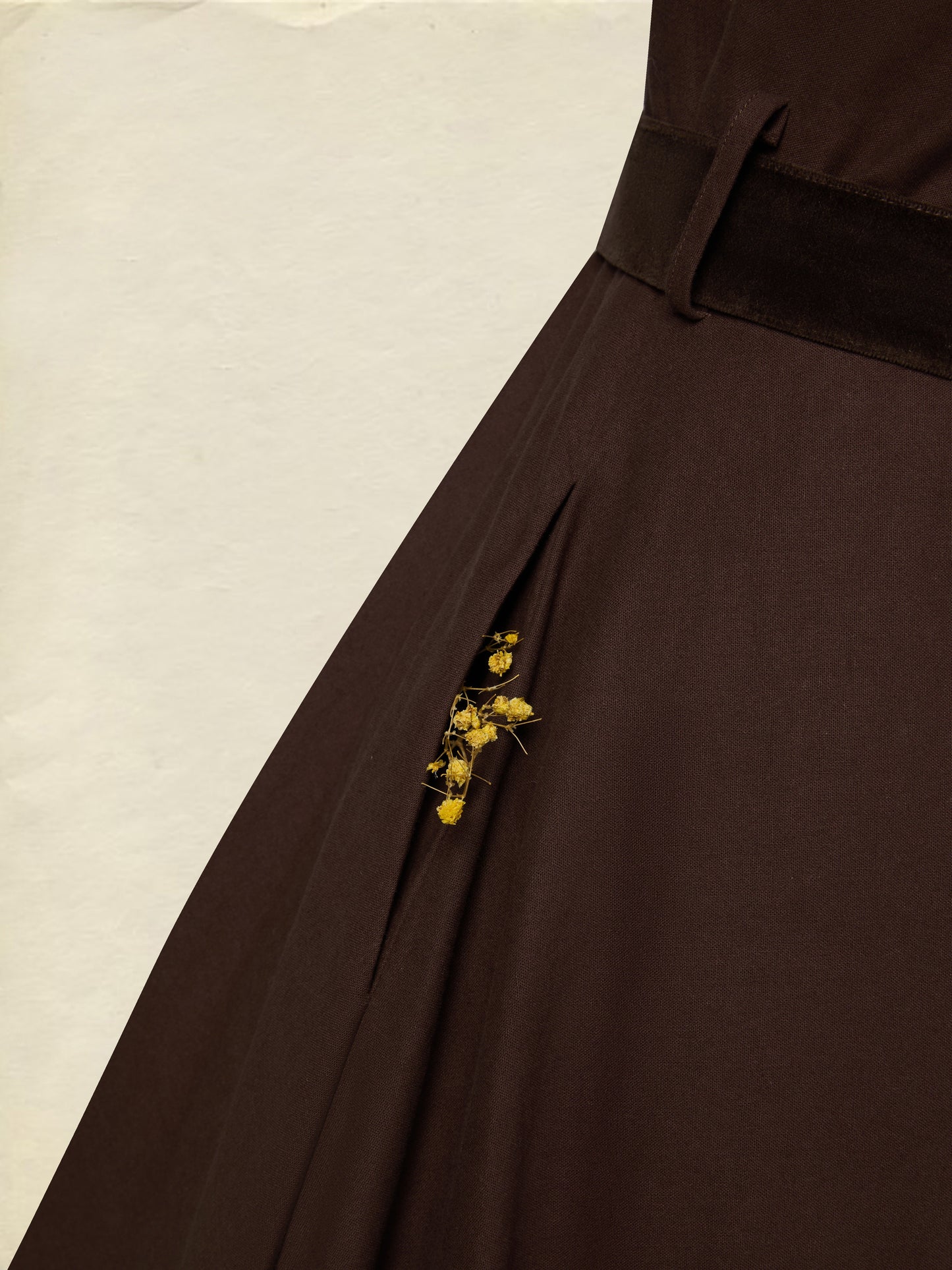 Robe midi en coton, manches longues, col châle, unie, avec ceinture, vintage, couleur café