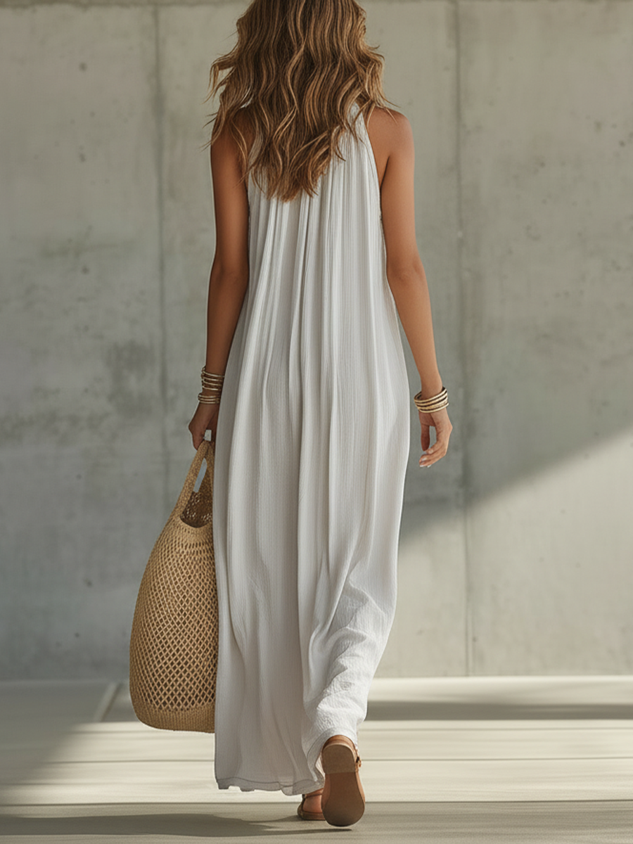 Robe longue plissée fluide à col licou