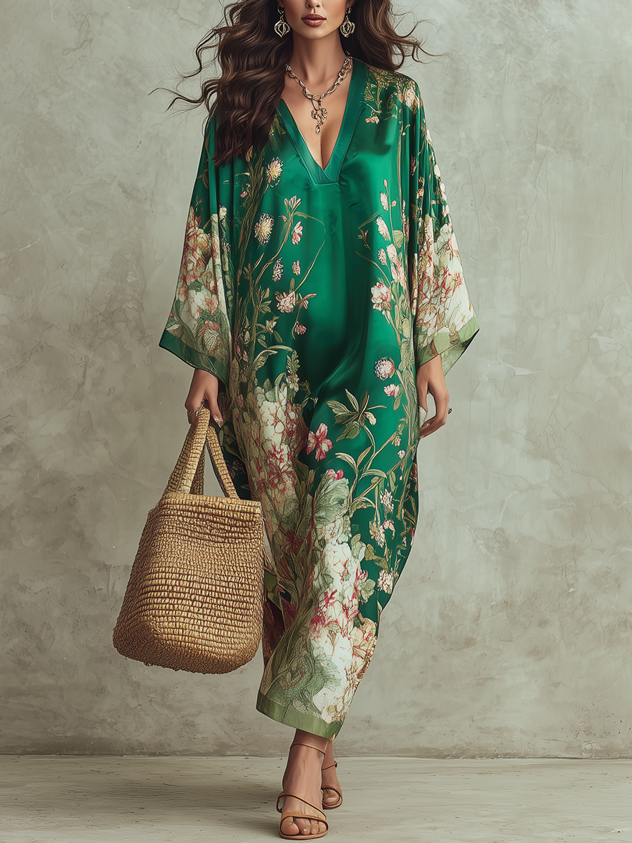 Robe longue kaftan à imprimé floral luxueux