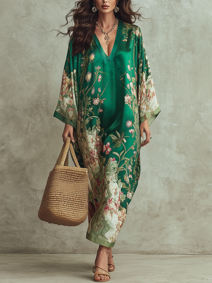 Robe longue kaftan à imprimé floral luxueux