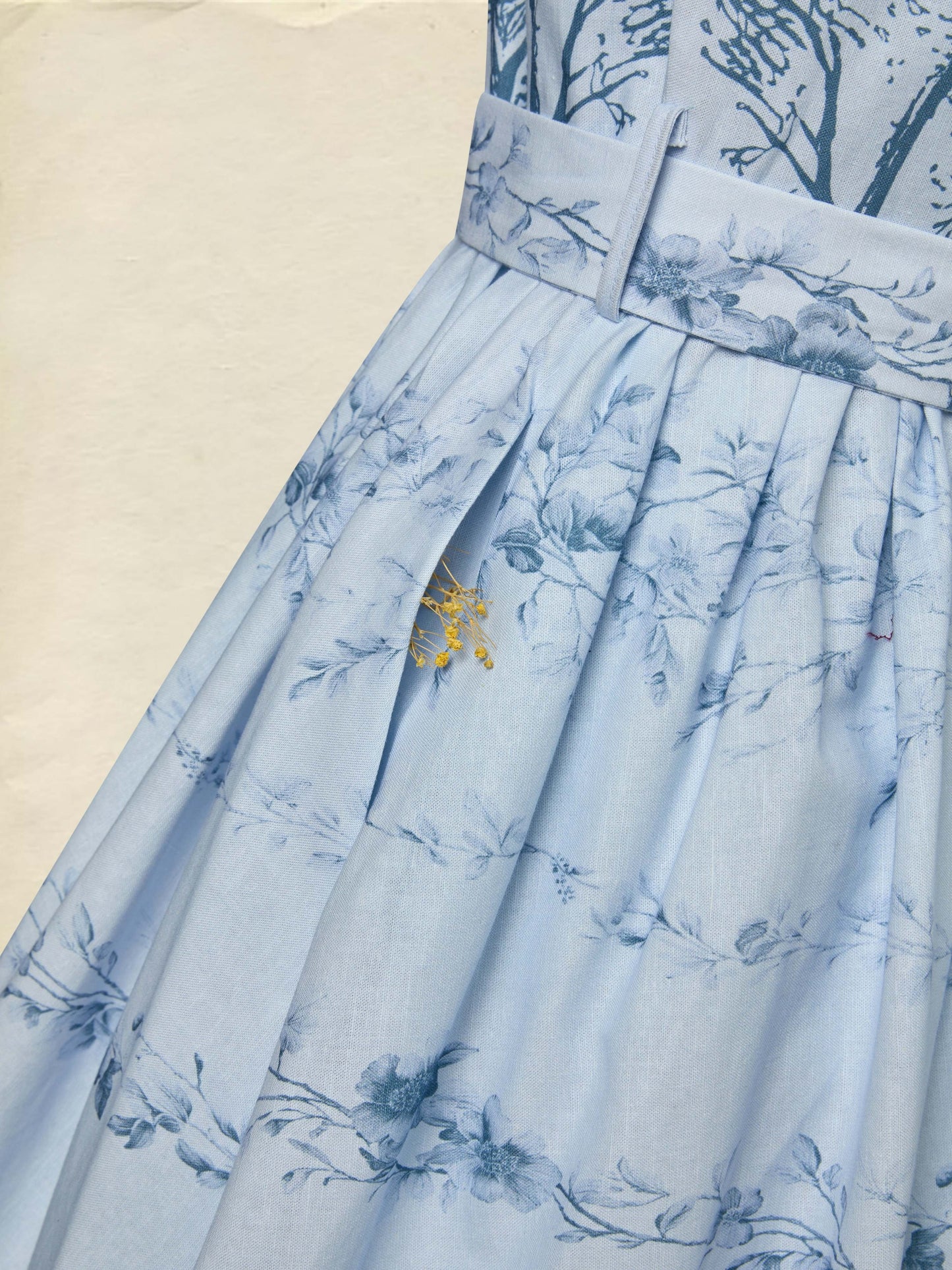 Robe longue en coton, manches longues, col montant, motif floral, poches, style vintage, bleue