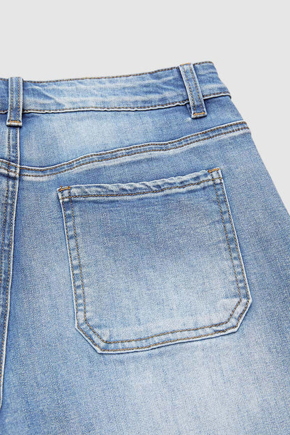 Embroidery Mid Waist Denim Bermuda Shorts Without Belt