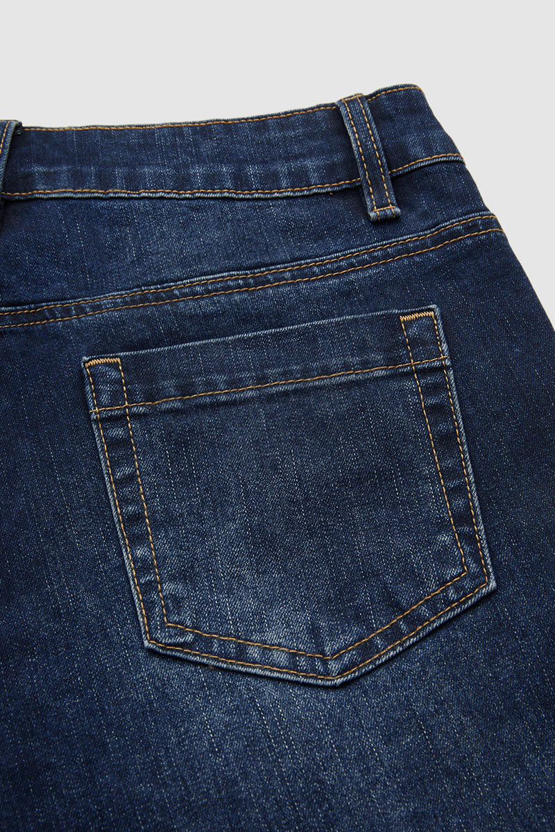 Wash Seam Front Mid Rise Straight Leg Jeans