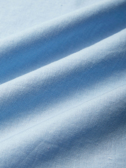 Robe longue en lin, manches courtes, col officier, unie, vintage, bleue