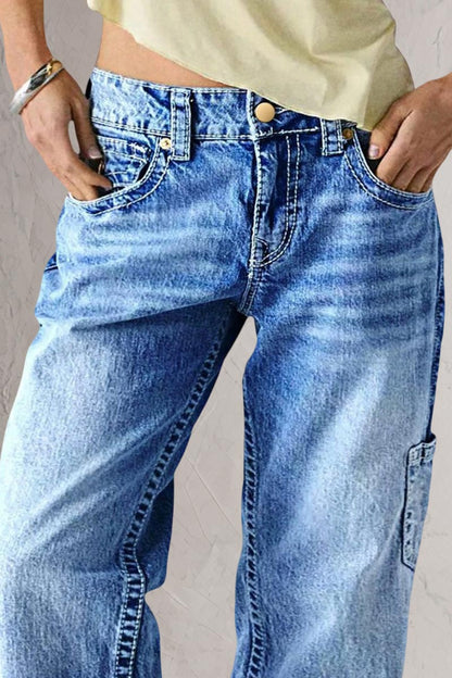 Wash Multi Pocket Mid Rise Straight Leg Jeans