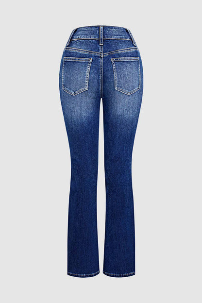 Wash Stitch Detail Mid Waist Bootcut Jeans