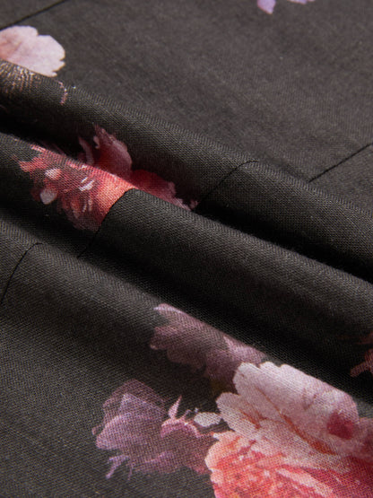 Chemisier en coton, manches longues, col montant, floral, dentelle, vintage, noir