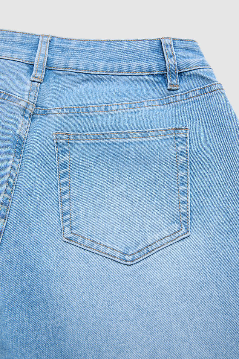 Stitch Detail Mid Waist Wide Leg Jeans Without Belt