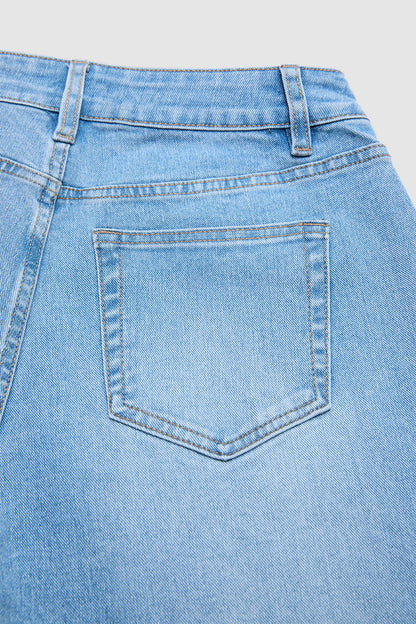 Stitch Detail Mid Waist Wide Leg Jeans Without Belt