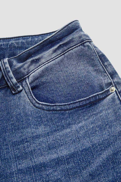 Pearl Button Side Raw Hem High Waist Skinny Jeans