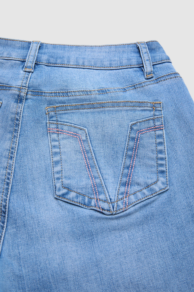 Raw Hem Ruffle Mid Waist Straight Leg Cropped Jeans