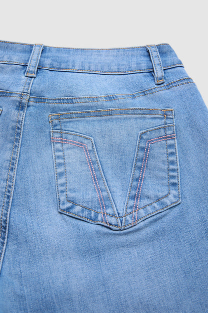 Raw Hem Ruffle Mid Waist Straight Leg Cropped Jeans