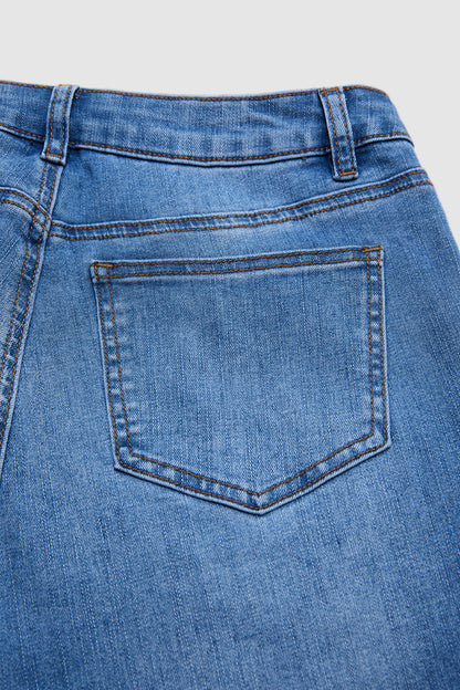 Wash Star Pattern Stitch Detail Mid Waist Bootcut Jeans Without Belt