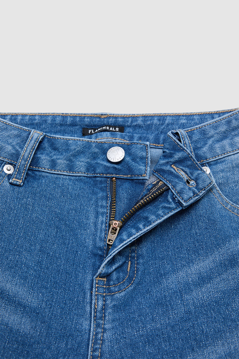 Raw Hem Ripped Mid Waist Straight Leg Capri Jeans