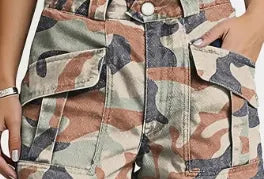 Camo Drawstring Mid Waist Barrel Leg Crop Pants