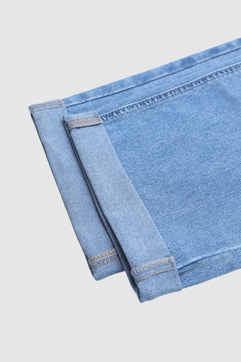 Wash Ripped Roll Hem Button Fly Mid Rise Straight Leg Crop Jeans
