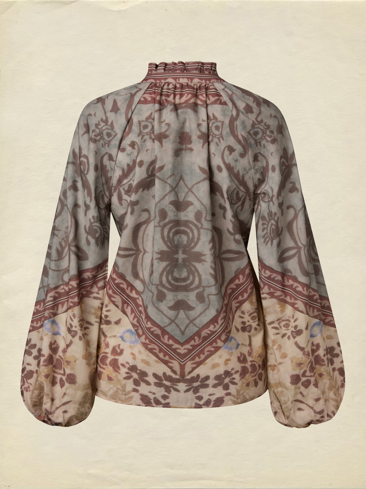 Chemise en coton, manches longues, col en V, motif cachemire, vintage, noire