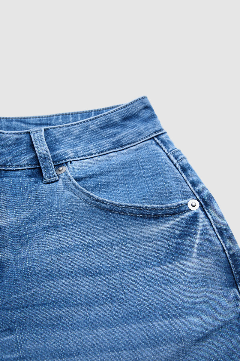 Roll & Raw Hem Criss Cross Mid Waist Straight Leg Capri Jeans