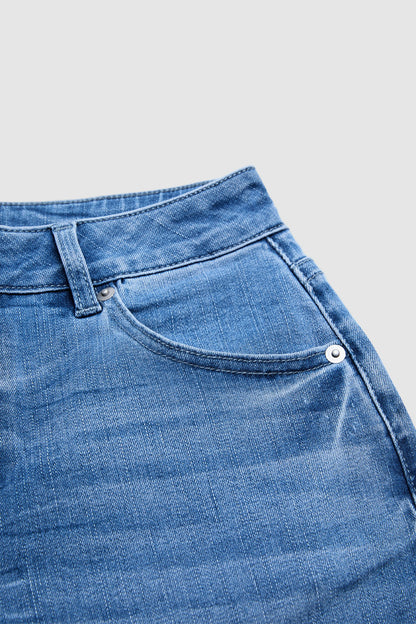 Roll & Raw Hem Criss Cross Mid Waist Straight Leg Capri Jeans