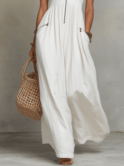 Robe longue bohème blanche zippée sur le devant