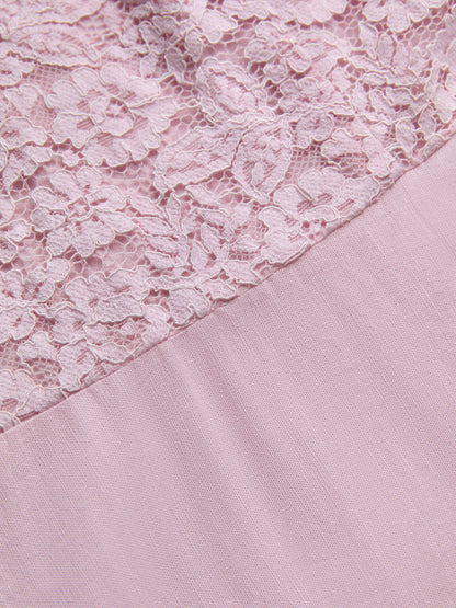 Robe Midi en Coton, sans Manches, Unie, Dentelle, Style Vintage Français, Rose