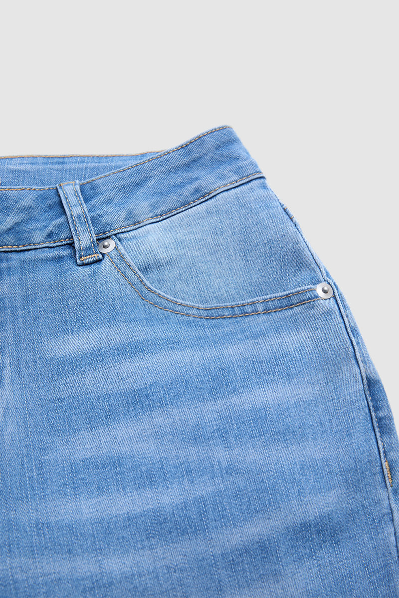 Raw Hem Ruffle Mid Waist Straight Leg Cropped Jeans