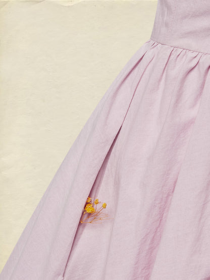 Robe longue en coton, manches courtes, col en V, unie, style vintage, violette