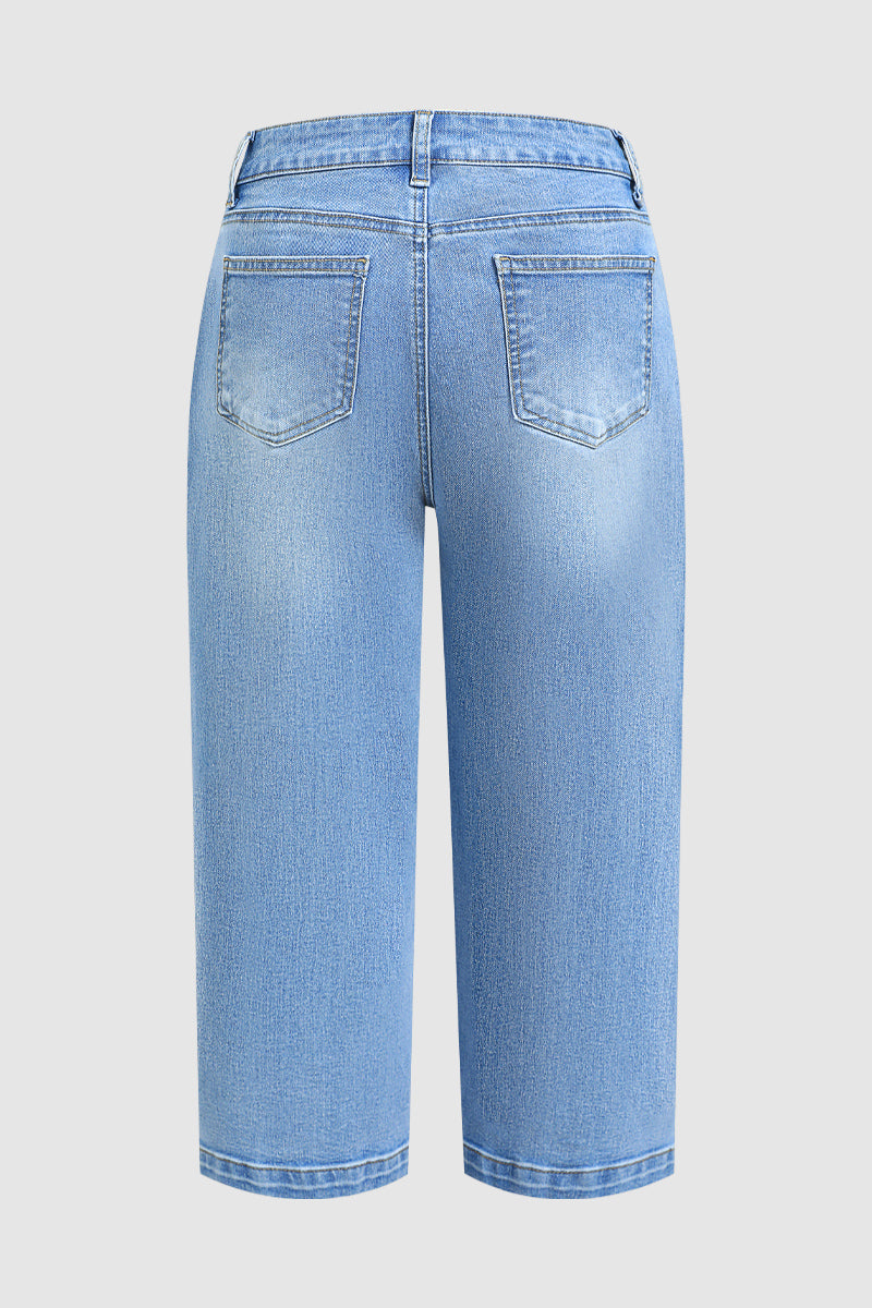 Wash Stitch Detail Mid Waist Tapered Crop Jeans