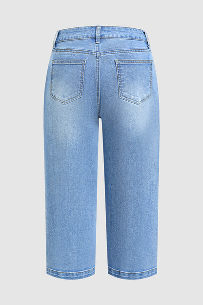 Wash Stitch Detail Mid Waist Tapered Crop Jeans