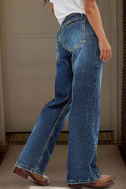 Wash Mid Rise Straight Leg Jeans