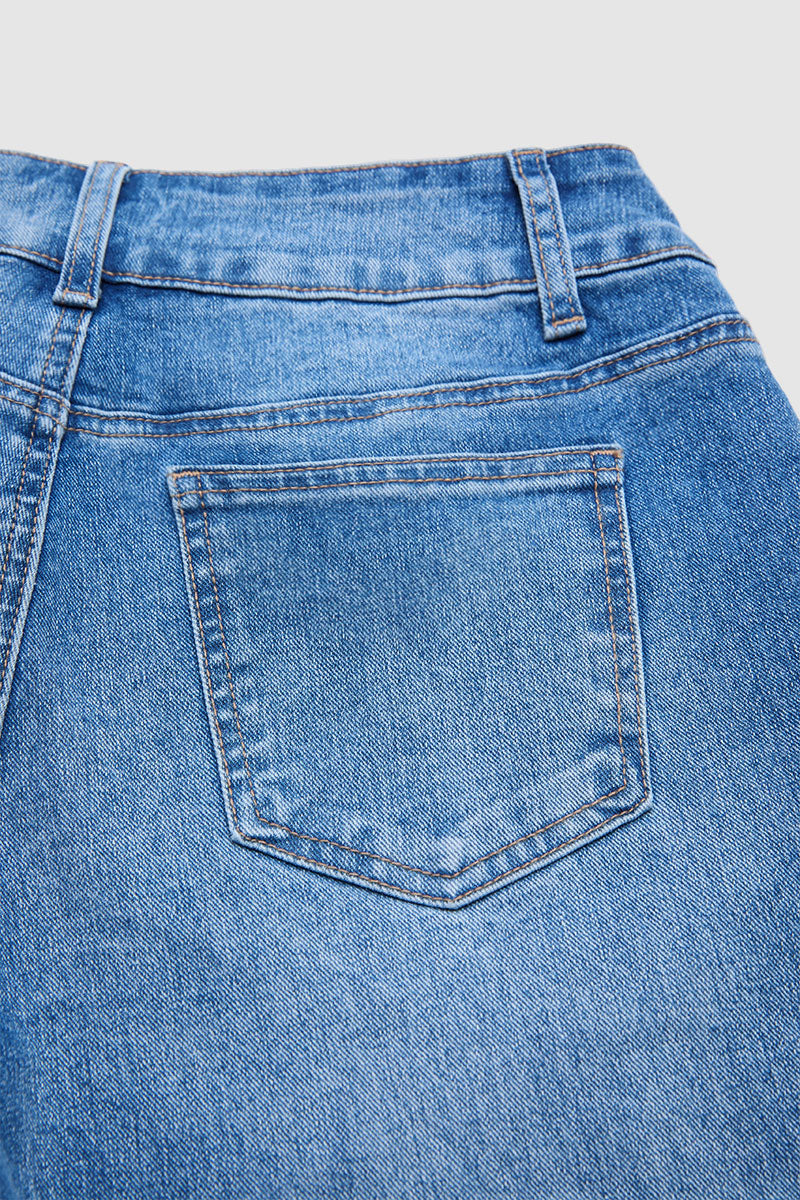 Wash Ruffle Split Hem High Waist Wide Leg Jeans Without Belt
