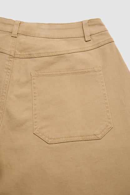 Solid Stitch Detail Mid Waist Bootcut Pants Without Belt