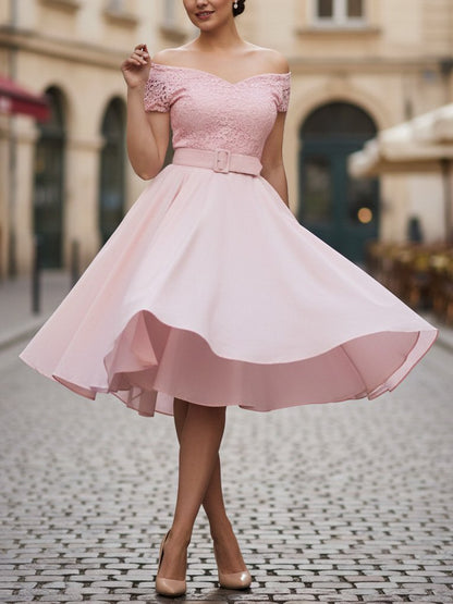Robe Midi en Coton, sans Manches, Unie, Dentelle, Style Vintage Français, Rose
