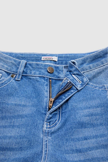 Stitch Detail Mid Waist Straight Leg Jeans