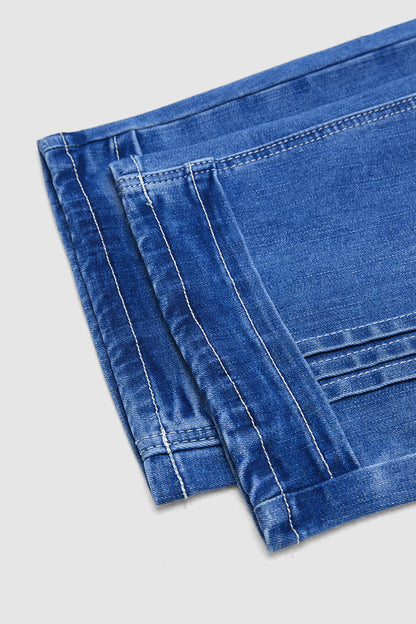 Wash Stitch Detail Mid Waist Straight Leg Capri Jeans Without Belt
