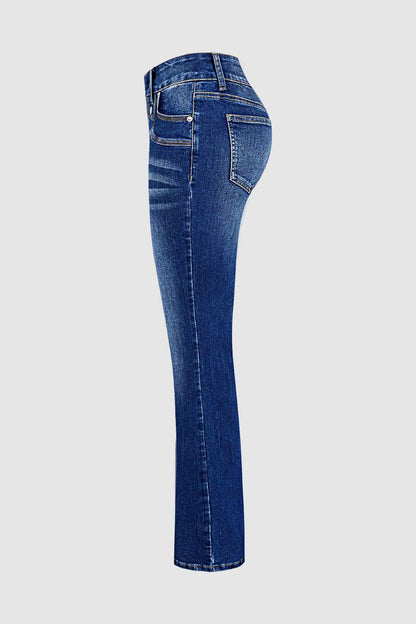 Wash Stitch Detail Mid Waist Bootcut Jeans
