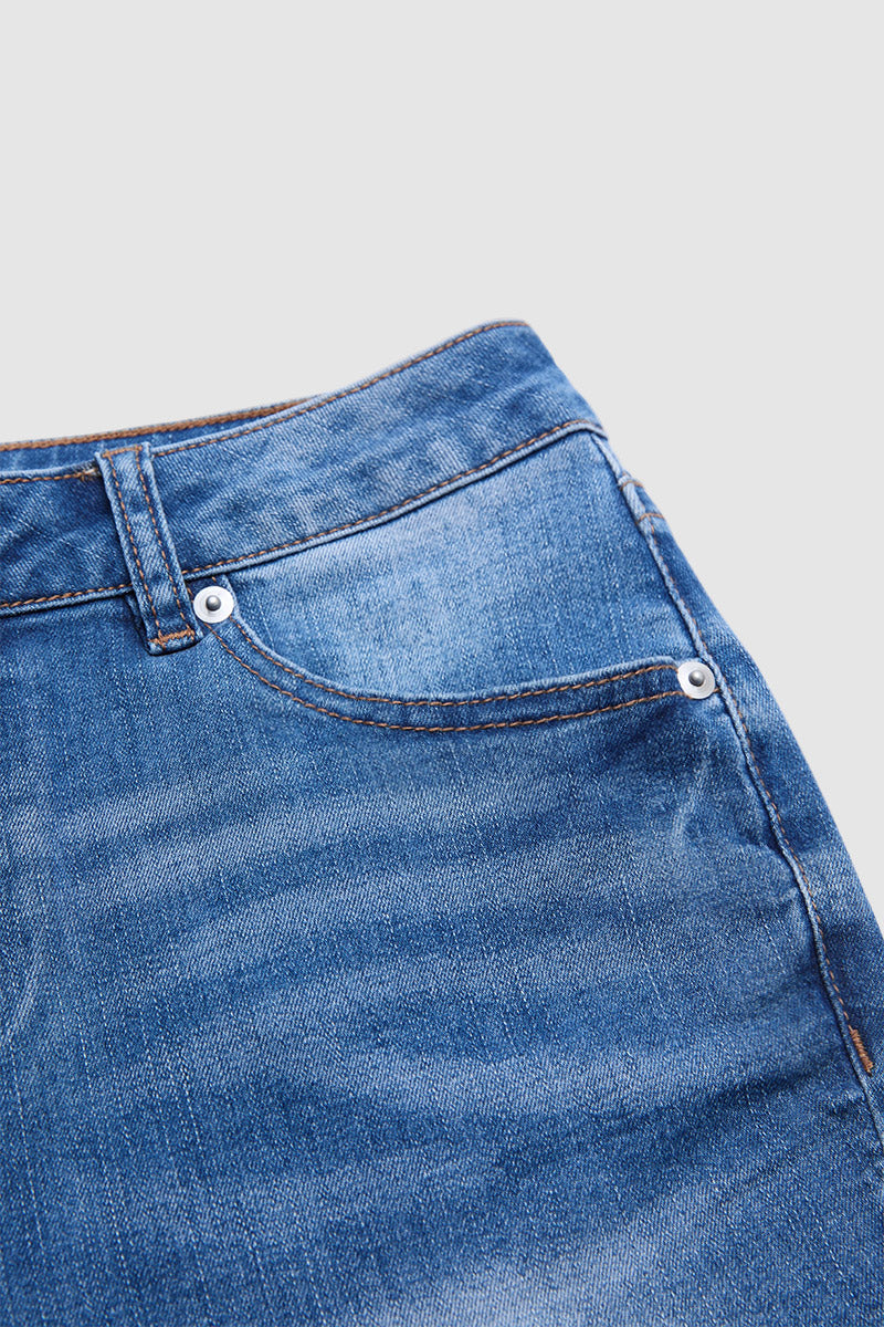 Raw Hem Button Tab Mid Waist Skinny Capri Jeans